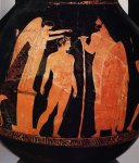 Pelike attica a figure rosse del pittore di Peleo: incoronazione dell'atleta vincitore