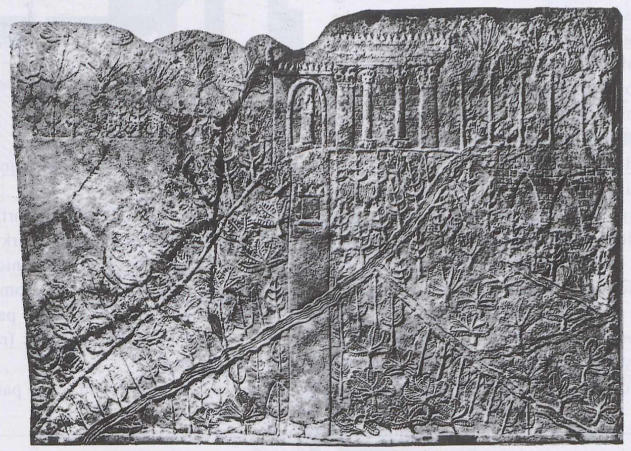 Fig. 3 - Raffigurazione dei giardini di Sennacherib a Ninive su un rilievo datato al regno di Assurbanipal ora al British Museum (in NOVÁK 2002, p. 450, fig. 8)