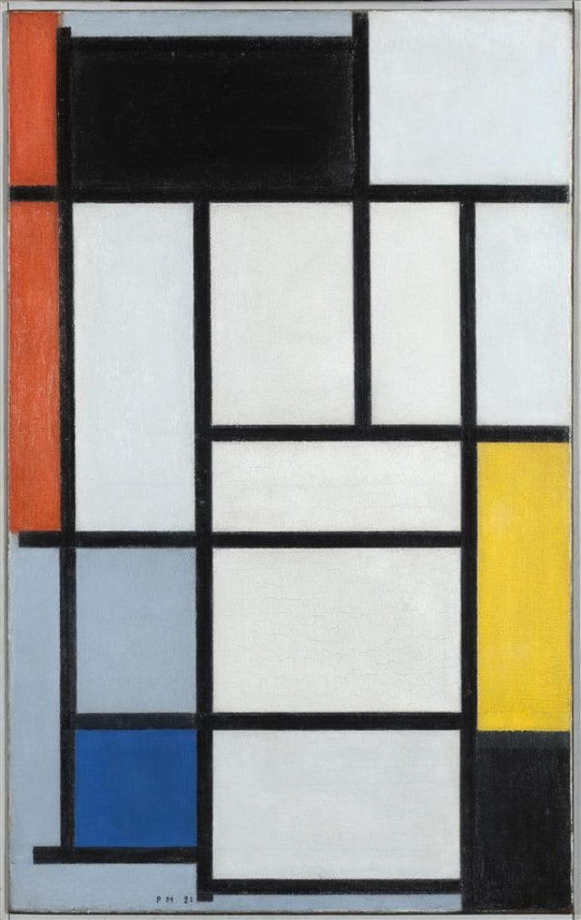 Fig. 1 - Piet Mondrian, Composizione con rosso, nero, giallo, blu e grigio, 1921. Olio su tela, 80 x 50 cm, L’Aia, Kunstmuseum Den Haag